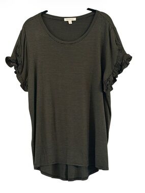 Loralette Black Striped Ruffle Sleeve Top Plus (1X)